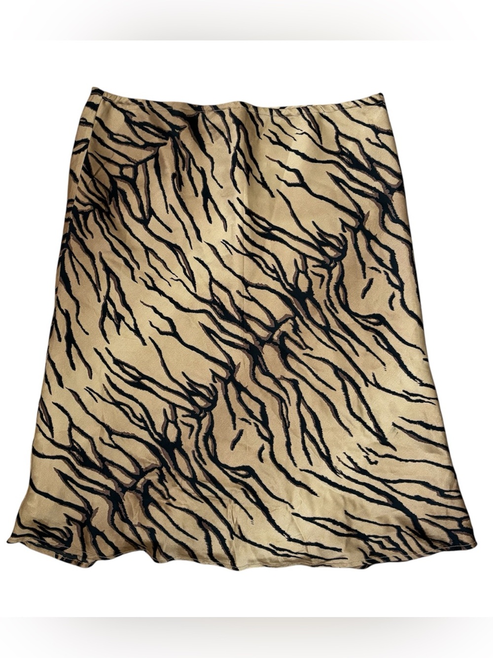 Allison Taylor Vintage 100% Silk Midi Skirt Petite Tan & Black Animal Print M